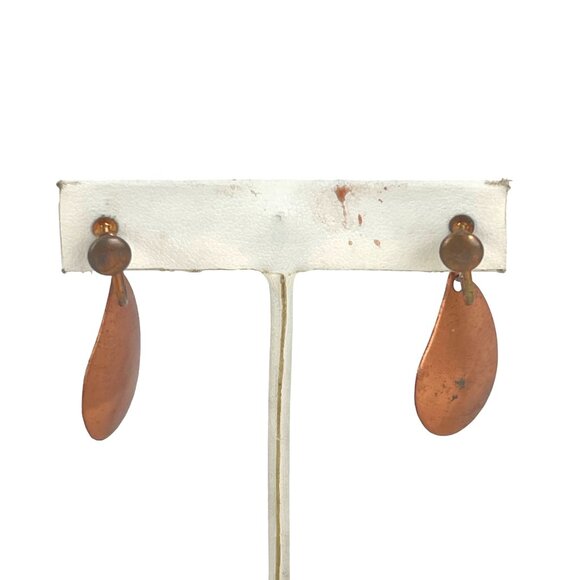 Vintage Copper and Green Enamel Dangle Screw Back Earrings - Picture 8 of 9